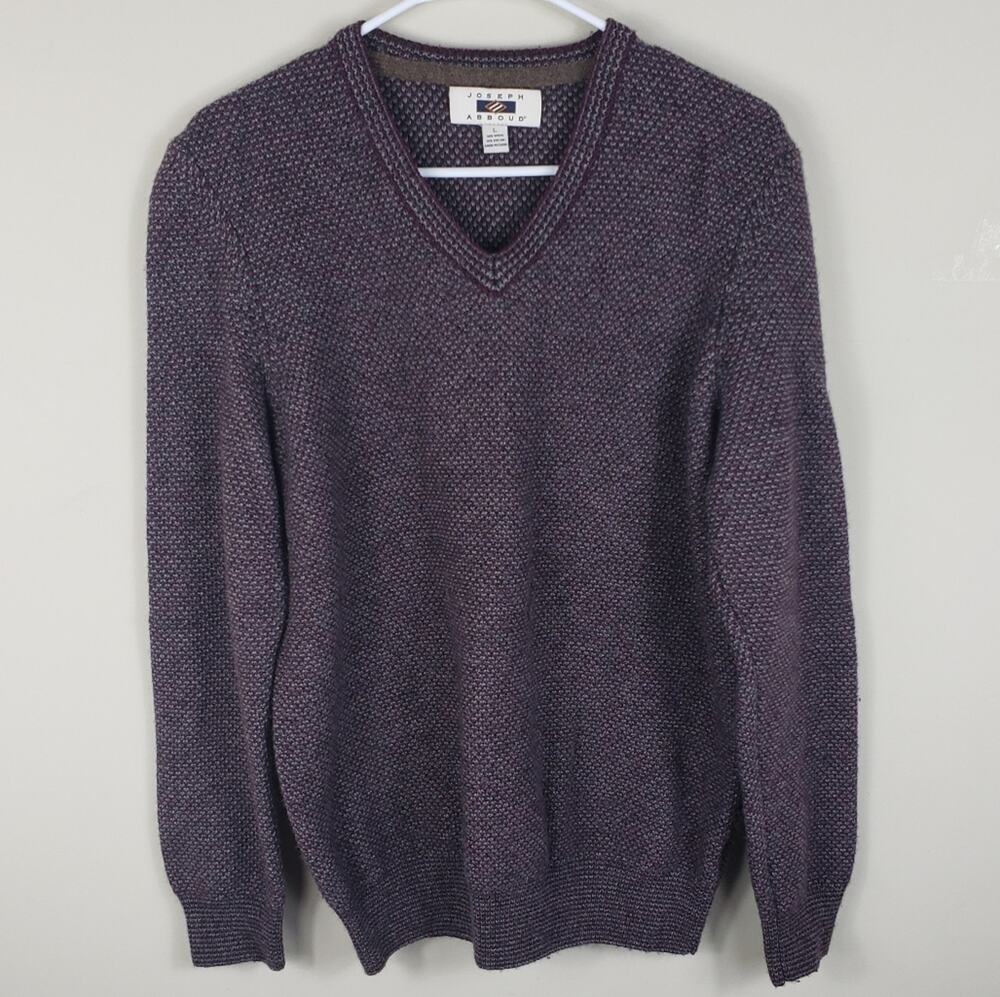 Joseph Abboud Men's Vintage V-Neck Long Sleeve Wood Blend Pullover Sweater Large